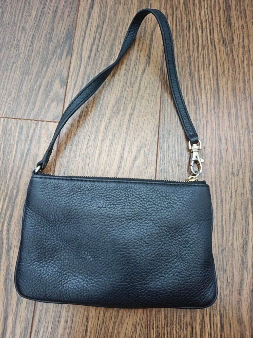 Michael Kors Black Leather Wristlet Gold MK Logo Zip Clutch 0779 - Picture 3 of 11